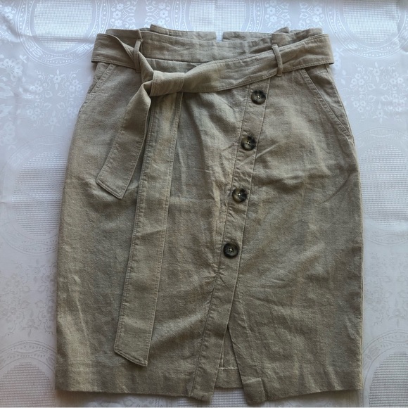 Daisy Grace Women’s Size M High-Waisted Khaki Linen Skirt Belted Large Buttons - Picture 11 of 16